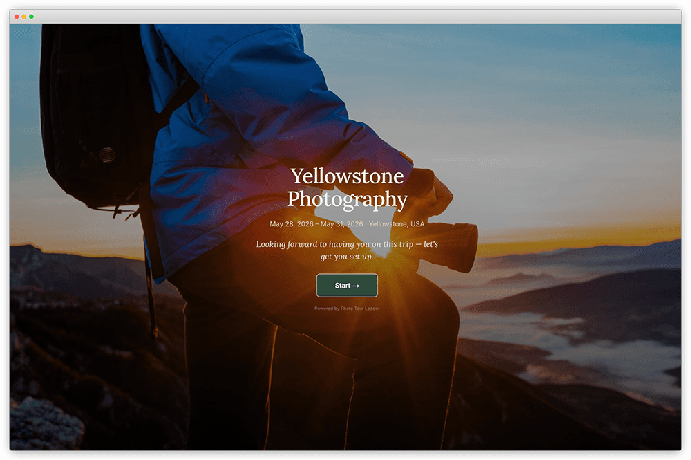 Participant intake form on mobile — dietary, emergency contact, and gear fields